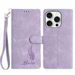 For iPhone 14 Pro Skin Feel Embossed Feather Leather Phone Case(Purple)
