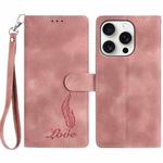 For iPhone 14 Pro Max Skin Feel Embossed Feather Leather Phone Case(Pink)