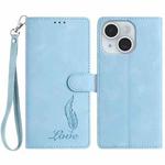 For iPhone 15 Plus Skin Feel Embossed Feather Leather Phone Case(Light Blue)