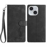 For iPhone 15 Plus Skin Feel Embossed Feather Leather Phone Case(Black)