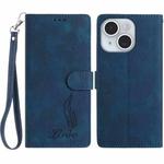 For iPhone 15 Plus Skin Feel Embossed Feather Leather Phone Case(Dark Blue)
