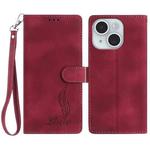 For iPhone 15 Plus Skin Feel Embossed Feather Leather Phone Case(Red)