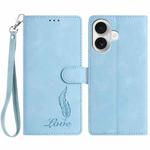 For iPhone 16 Skin Feel Embossed Feather Leather Phone Case(Light Blue)