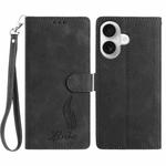 For iPhone 16 Skin Feel Embossed Feather Leather Phone Case(Black)