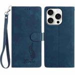 For iPhone 16 Pro Skin Feel Embossed Feather Leather Phone Case(Dark Blue)