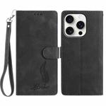 For iPhone 16 Pro Max Skin Feel Embossed Feather Leather Phone Case(Black)