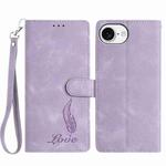 For iPhone 16e Skin Feel Embossed Feather Leather Phone Case(Purple)