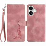 For iPhone 17 Skin Feel Embossed Feather Leather Phone Case(Pink)