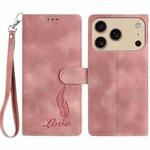 For iPhone 17 Pro Skin Feel Embossed Feather Leather Phone Case(Pink)