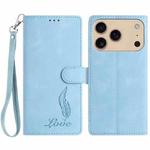 For iPhone 17 Pro Skin Feel Embossed Feather Leather Phone Case(Light Blue)