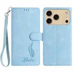 For iPhone 17 Pro Max Skin Feel Embossed Feather Leather Phone Case(Light Blue)