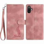 For Samsung Galaxy F06 5G Skin Feel Embossed Feather Leather Phone Case(Pink)