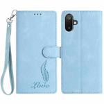 For Samsung Galaxy F06 5G Skin Feel Embossed Feather Leather Phone Case(Light Blue)
