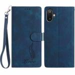 For Samsung Galaxy F06 5G Skin Feel Embossed Feather Leather Phone Case(Dark Blue)