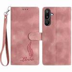 For Samsung Galaxy F16 5G Skin Feel Embossed Feather Leather Phone Case(Pink)