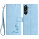 For Samsung Galaxy F16 5G Skin Feel Embossed Feather Leather Phone Case(Light Blue)