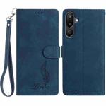For Samsung Galaxy F16 5G Skin Feel Embossed Feather Leather Phone Case(Dark Blue)
