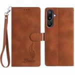 For Samsung Galaxy F16 5G Skin Feel Embossed Feather Leather Phone Case(Brown)