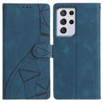 For Samsung Galaxy S21 Ultra 5G Triangles Embossed Leather Phone Case(Blue)