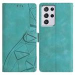 For Samsung Galaxy S21 Ultra 5G Triangles Embossed Leather Phone Case(Green)