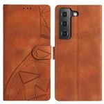 For Samsung Galaxy S21 FE 5G Triangles Embossed Leather Phone Case(Brown)