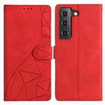 For Samsung Galaxy S21 FE 5G Triangles Embossed Leather Phone Case(Red)