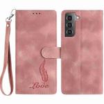 For Samsung Galaxy S21 5G Skin Feel Embossed Feather Leather Phone Case(Pink)