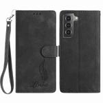 For Samsung Galaxy S21 5G Skin Feel Embossed Feather Leather Phone Case(Black)