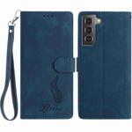 For Samsung Galaxy S21 5G Skin Feel Embossed Feather Leather Phone Case(Dark Blue)