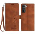 For Samsung Galaxy S21 5G Skin Feel Embossed Feather Leather Phone Case(Brown)