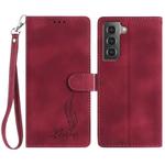 For Samsung Galaxy S21 5G Skin Feel Embossed Feather Leather Phone Case(Red)