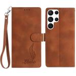 For Samsung Galaxy S22 Ultra 5G Skin Feel Embossed Feather Leather Phone Case(Brown)