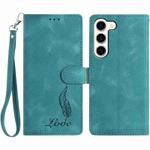 For Samsung Galaxy S23 5G Skin Feel Embossed Feather Leather Phone Case(Green)