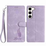 For Samsung Galaxy S23 5G Skin Feel Embossed Feather Leather Phone Case(Purple)