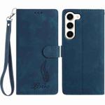 For Samsung Galaxy S23 5G Skin Feel Embossed Feather Leather Phone Case(Dark Blue)
