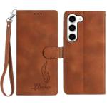For Samsung Galaxy S23 5G Skin Feel Embossed Feather Leather Phone Case(Brown)