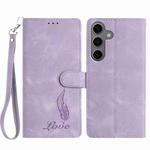 For Samsung Galaxy S23 FE 5G Skin Feel Embossed Feather Leather Phone Case(Purple)