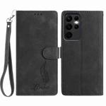 For Samsung Galaxy S23 Ultra 5G Skin Feel Embossed Feather Leather Phone Case(Black)