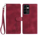 For Samsung Galaxy S23 Ultra 5G Skin Feel Embossed Feather Leather Phone Case(Red)