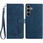 For Samsung Galaxy S24 FE 5G Skin Feel Embossed Feather Leather Phone Case(Dark Blue)
