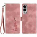 For Samsung Galaxy S25 Edge 5G Skin Feel Embossed Feather Leather Phone Case(Pink)