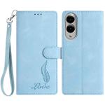 For Samsung Galaxy S25 Edge 5G Skin Feel Embossed Feather Leather Phone Case(Light Blue)