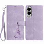 For Samsung Galaxy S25 Edge 5G Skin Feel Embossed Feather Leather Phone Case(Purple)