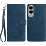 For Samsung Galaxy S25 Edge 5G Skin Feel Embossed Feather Leather Phone Case(Dark Blue)