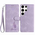 For Samsung Galaxy S25 Ultra 5G Skin Feel Embossed Feather Leather Phone Case(Purple)
