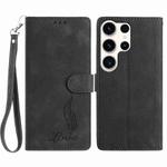 For Samsung Galaxy S25 Ultra 5G Skin Feel Embossed Feather Leather Phone Case(Black)