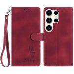 For Samsung Galaxy S25 Ultra 5G Skin Feel Embossed Feather Leather Phone Case(Red)
