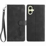 For Samsung Galaxy A06 5G Skin Feel Embossed Feather Leather Phone Case(Black)