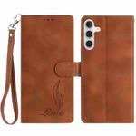 For Samsung Galaxy A56 5G Skin Feel Embossed Feather Leather Phone Case(Brown)