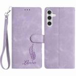 For Samsung Galaxy A15 5G Skin Feel Embossed Feather Leather Phone Case(Purple)